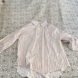 Striped Button-Down Shirt in Beige and White
